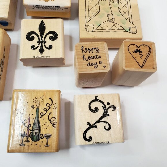 Rubber Stamps Fleur-de-lis Wreath Block Star Heart Butterfly Shell Lot of 20 - Picture 2 of 8